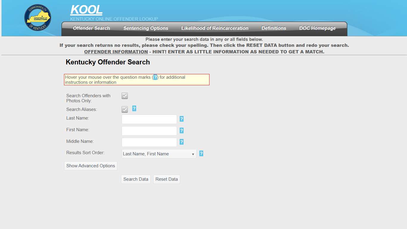 Kentucky Offender Search - Kentucky Department of Corrections - Offender Online Lookup System